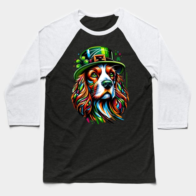 Welsh Springer Spaniel in Festive St Patrick's Day Gear Baseball T-Shirt by ArtRUs